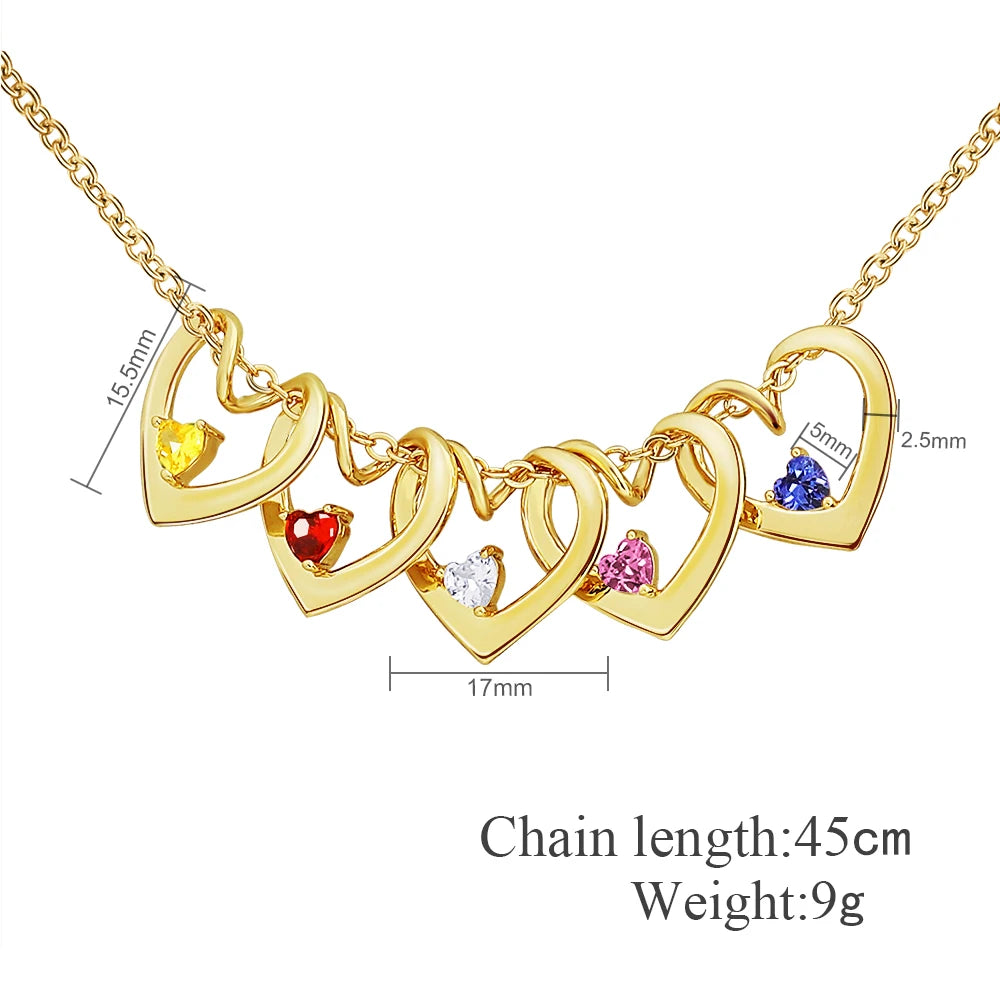 Family Heart Birthstone Necklace with Engraved Names – Handmade Mother & Grandmother Jewelry, Push Present, Anniversary or Birthday Gift