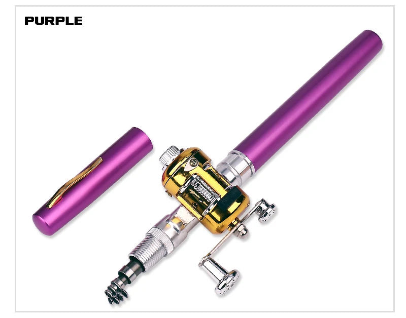 1pc Mini Portable Aluminum Alloy Pocket Pen Shape Fish Fishing Rod Pole with Fishing Reel
