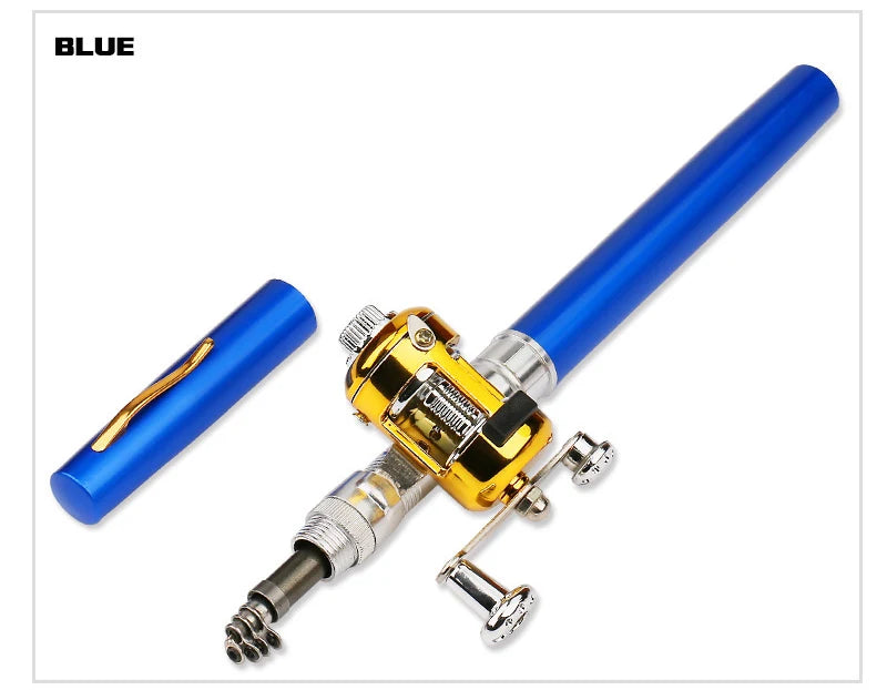 1pc Mini Portable Aluminum Alloy Pocket Pen Shape Fish Fishing Rod Pole with Fishing Reel