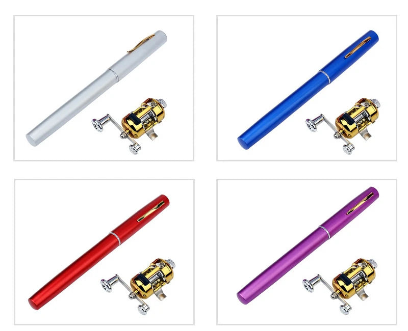 1pc Mini Portable Aluminum Alloy Pocket Pen Shape Fish Fishing Rod Pole with Fishing Reel