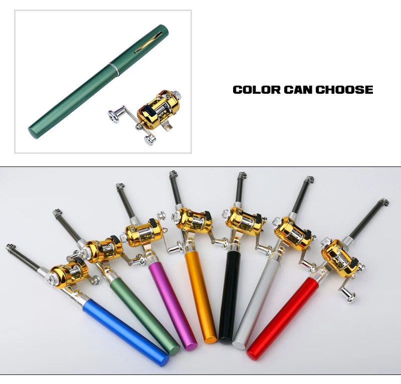 1pc Mini Portable Aluminum Alloy Pocket Pen Shape Fish Fishing Rod Pole with Fishing Reel