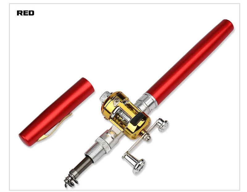 1pc Mini Portable Aluminum Alloy Pocket Pen Shape Fish Fishing Rod Pole with Fishing Reel