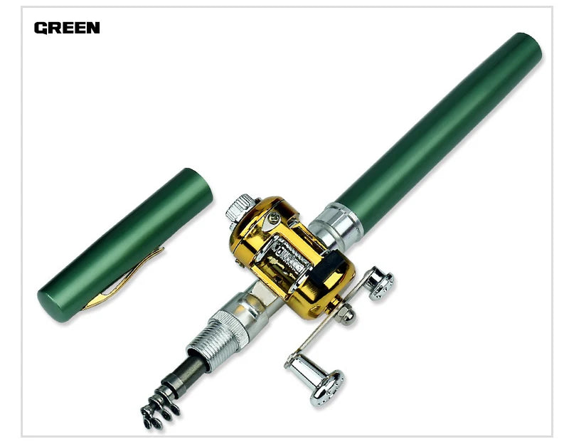 1pc Mini Portable Aluminum Alloy Pocket Pen Shape Fish Fishing Rod Pole with Fishing Reel