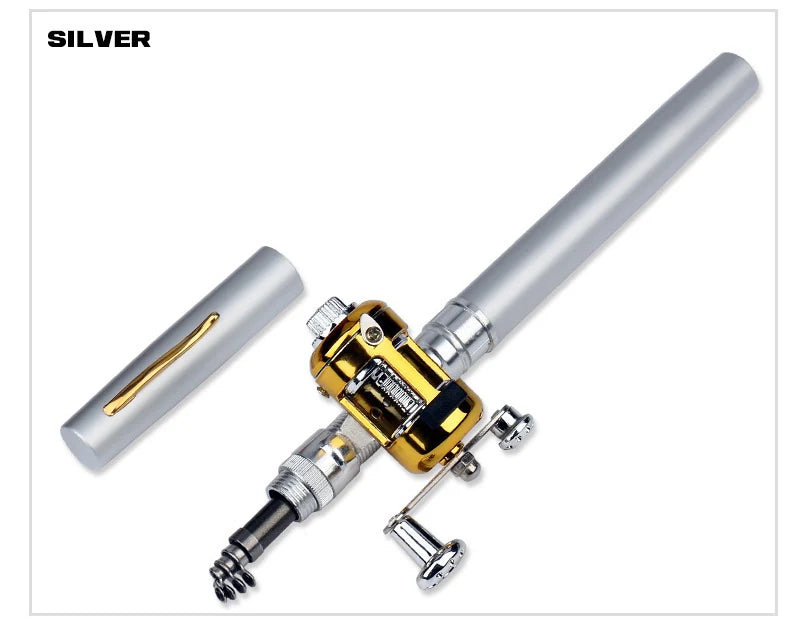 1pc Mini Portable Aluminum Alloy Pocket Pen Shape Fish Fishing Rod Pole with Fishing Reel