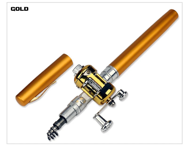 1pc Mini Portable Aluminum Alloy Pocket Pen Shape Fish Fishing Rod Pole with Fishing Reel
