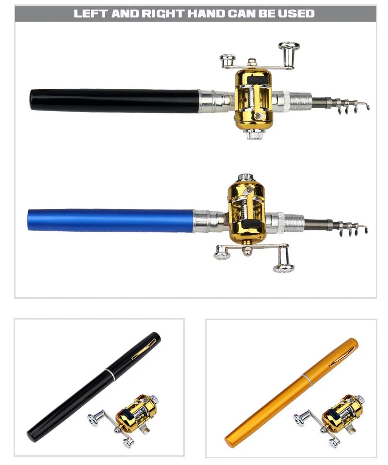 1pc Mini Portable Aluminum Alloy Pocket Pen Shape Fish Fishing Rod Pole with Fishing Reel