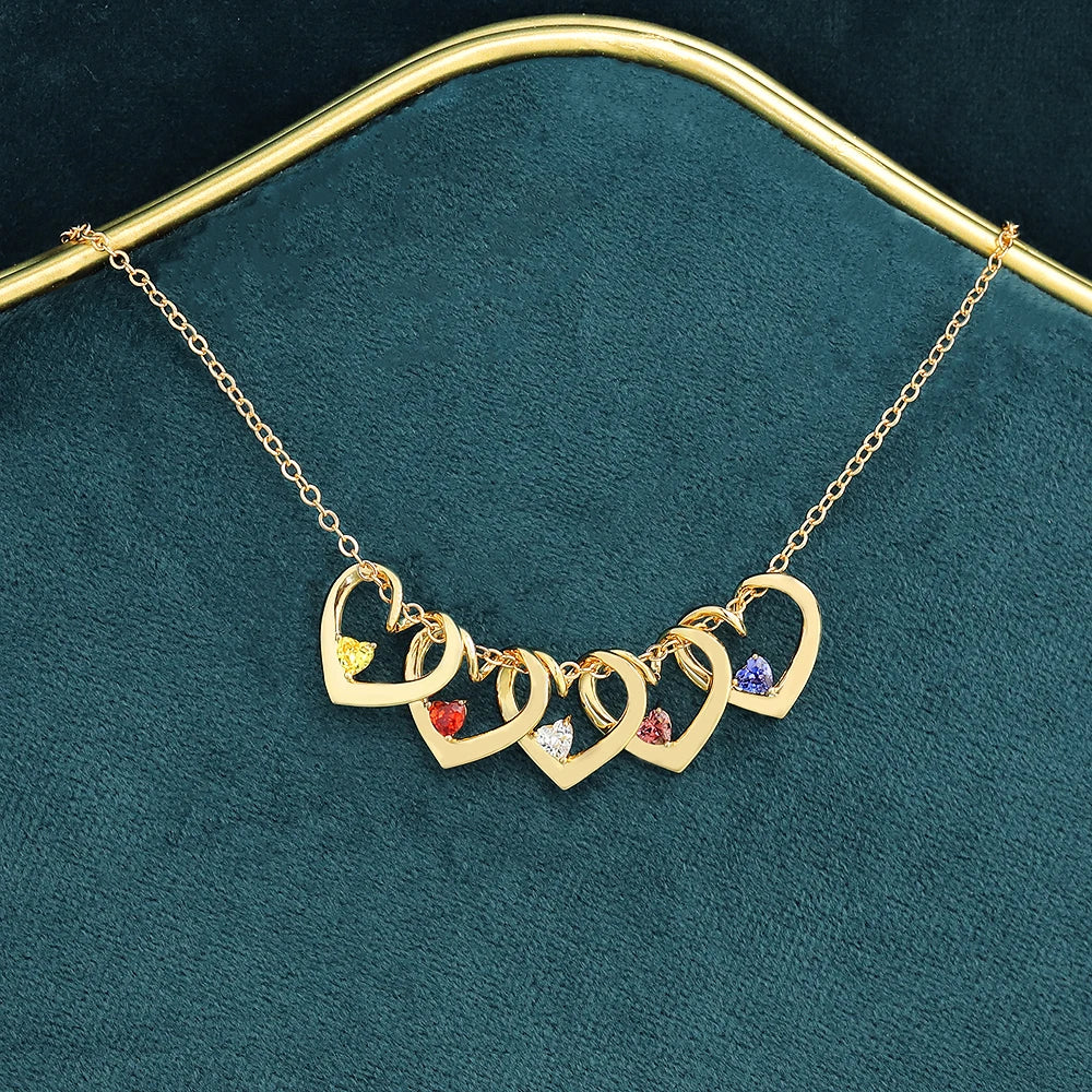 Family Heart Birthstone Necklace with Engraved Names – Handmade Mother & Grandmother Jewelry, Push Present, Anniversary or Birthday Gift