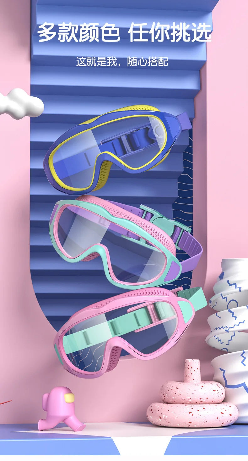 Children Swimming Goggles Caps Boys Girls Professional Diving Goggles Glasses Waterproof anti-fog Big Box