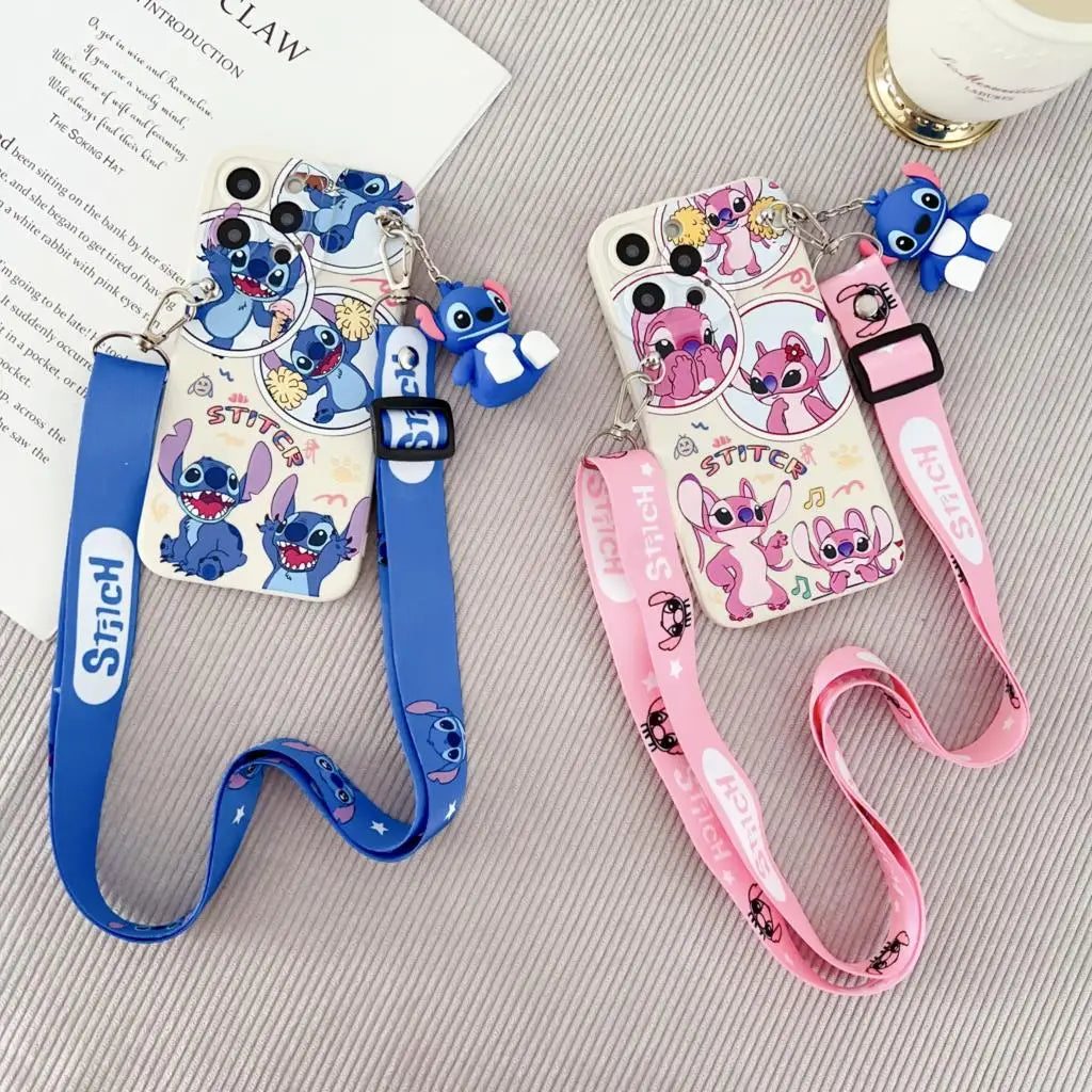 Flowers Stitch Case With Holder Rope For iPhone 6 6s 7 8 SE X Xs Max XR 11 12 13 14 15 16 Pro Max