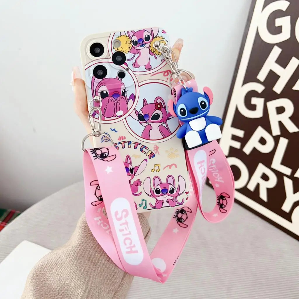 Flowers Stitch Case With Holder Rope For iPhone 6 6s 7 8 SE X Xs Max XR 11 12 13 14 15 16 Pro Max