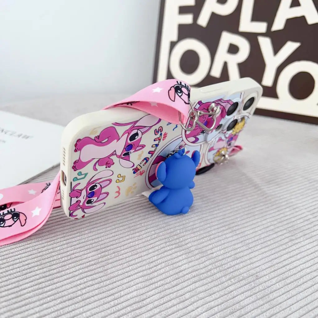 Flowers Stitch Case With Holder Rope For iPhone 6 6s 7 8 SE X Xs Max XR 11 12 13 14 15 16 Pro Max
