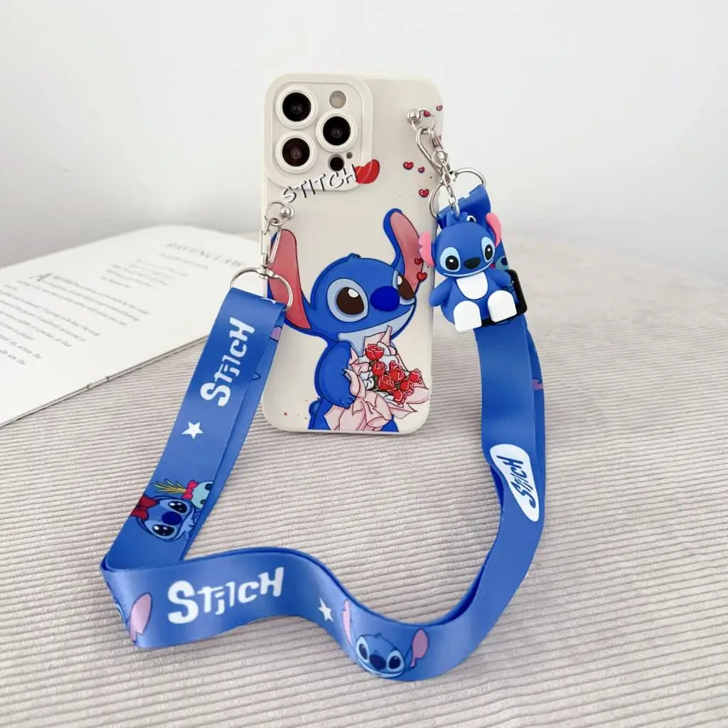 Flowers Stitch Case With Holder Rope For iPhone 6 6s 7 8 SE X Xs Max XR 11 12 13 14 15 16 Pro Max
