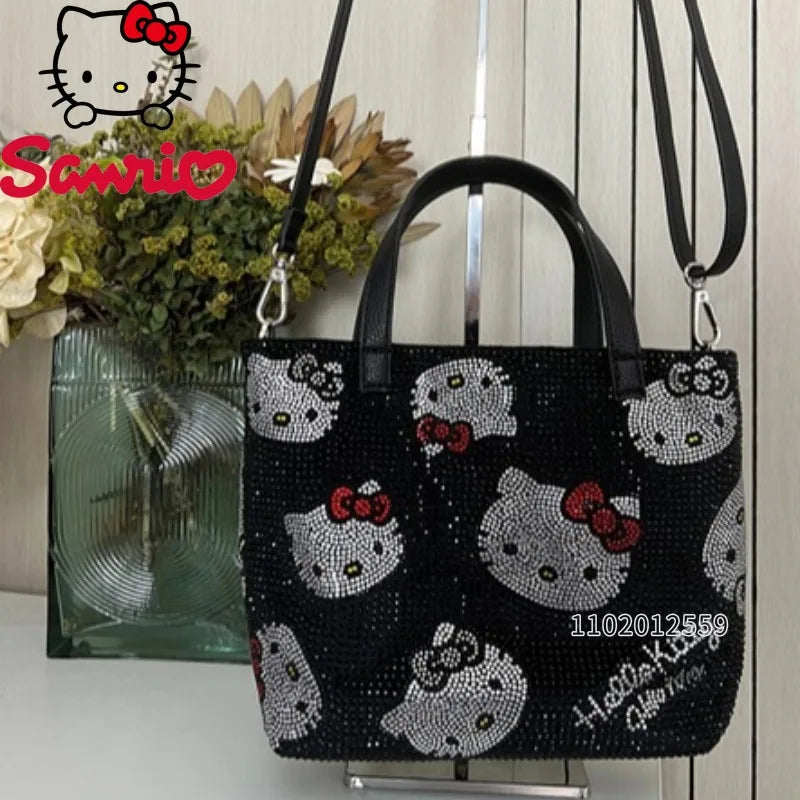 Sanrio Hello Kitty New Diamond Women's Handbag Luxury Brand Fashion Women's Shoulder Messenger Bag Cartoon Cute Women's Bag