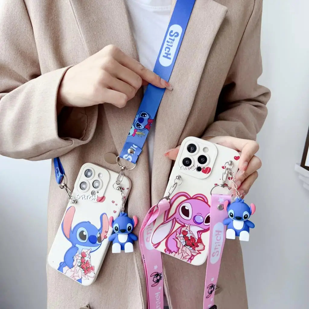 Flowers Stitch Case With Holder Rope For iPhone 6 6s 7 8 SE X Xs Max XR 11 12 13 14 15 16 Pro Max