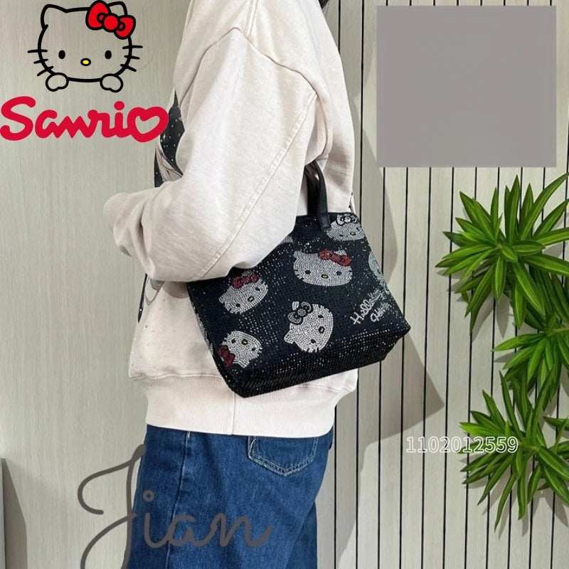Sanrio Hello Kitty New Diamond Women's Handbag Luxury Brand Fashion Women's Shoulder Messenger Bag Cartoon Cute Women's Bag