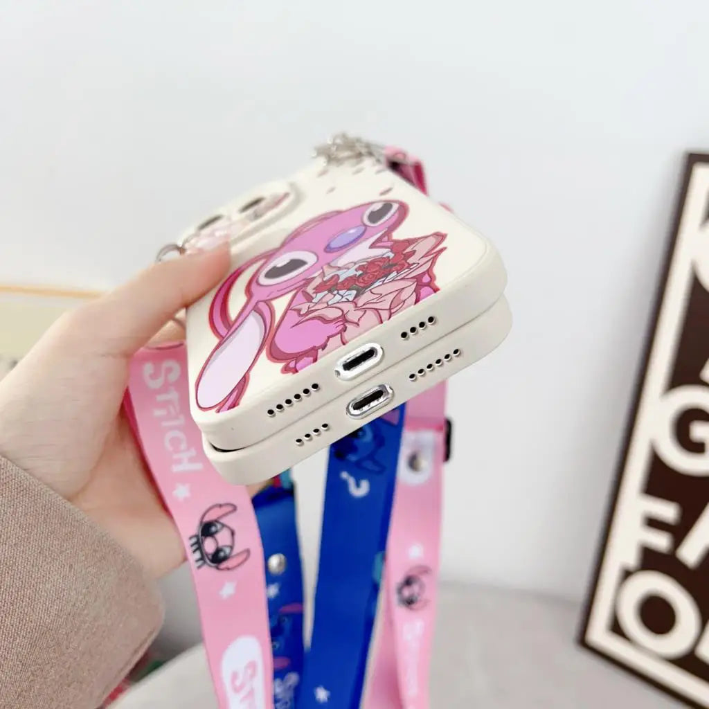 Flowers Stitch Case With Holder Rope For iPhone 6 6s 7 8 SE X Xs Max XR 11 12 13 14 15 16 Pro Max