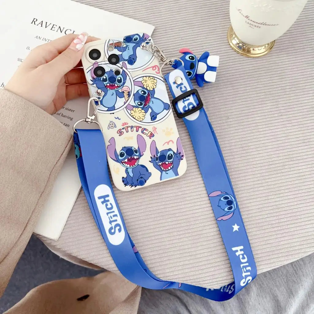 Flowers Stitch Case With Holder Rope For iPhone 6 6s 7 8 SE X Xs Max XR 11 12 13 14 15 16 Pro Max