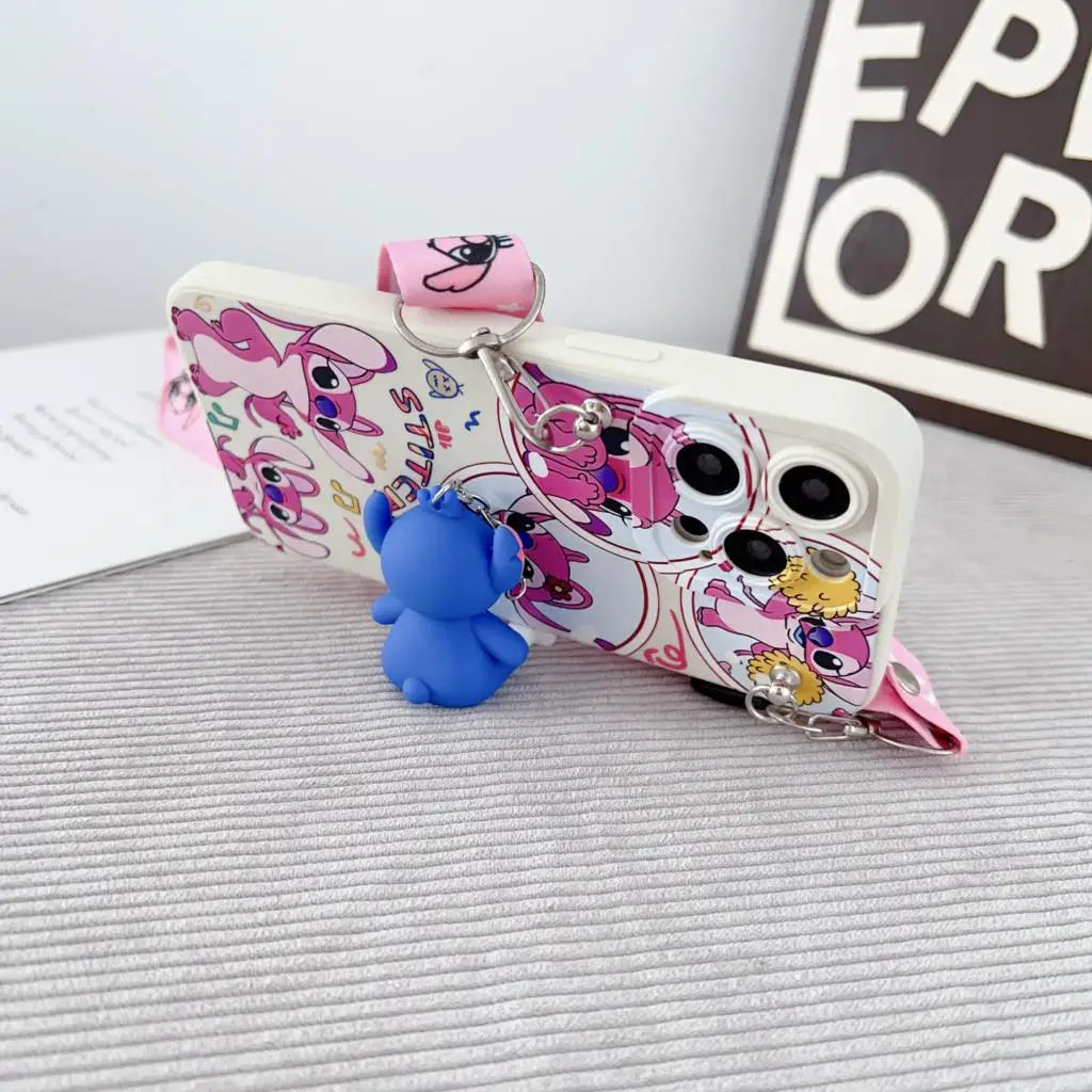 Flowers Stitch Case With Holder Rope For iPhone 6 6s 7 8 SE X Xs Max XR 11 12 13 14 15 16 Pro Max