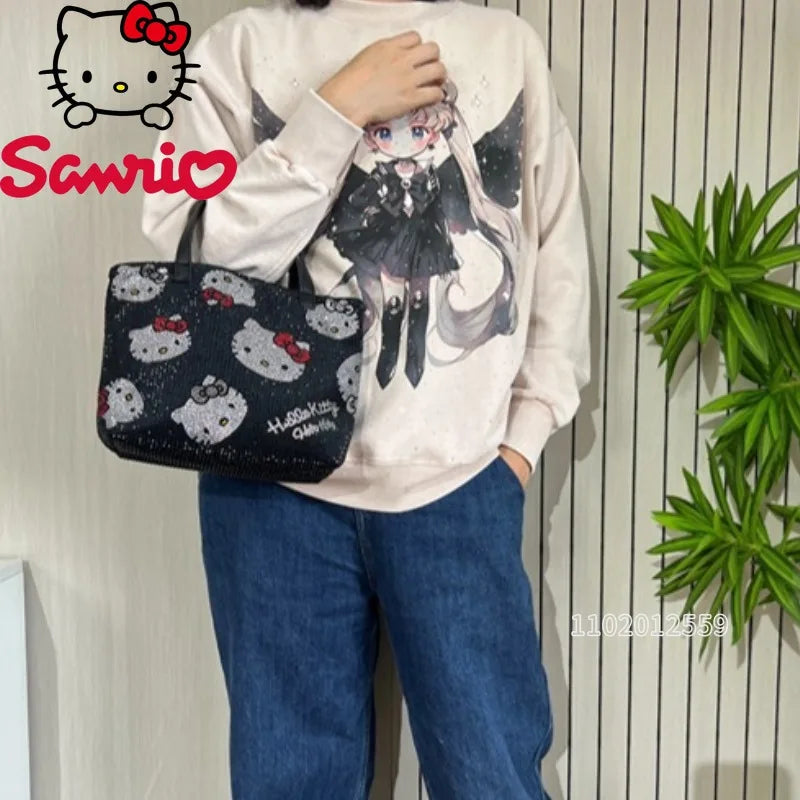 Sanrio Hello Kitty New Diamond Women's Handbag Luxury Brand Fashion Women's Shoulder Messenger Bag Cartoon Cute Women's Bag