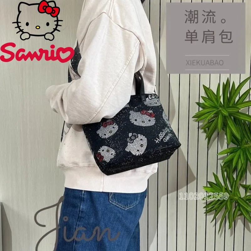 Sanrio Hello Kitty New Diamond Women's Handbag Luxury Brand Fashion Women's Shoulder Messenger Bag Cartoon Cute Women's Bag