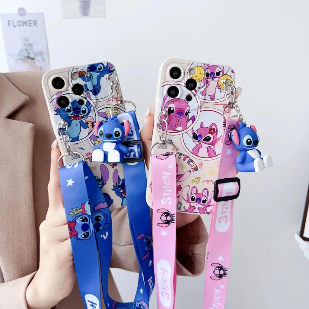 Flowers Stitch Case With Holder Rope For iPhone 6 6s 7 8 SE X Xs Max XR 11 12 13 14 15 16 Pro Max