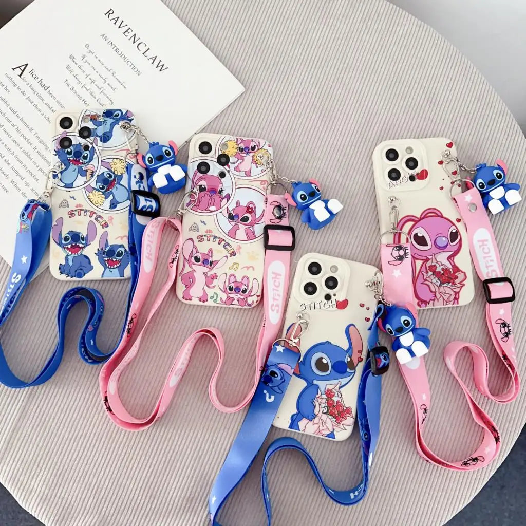 Flowers Stitch Case With Holder Rope For iPhone 6 6s 7 8 SE X Xs Max XR 11 12 13 14 15 16 Pro Max