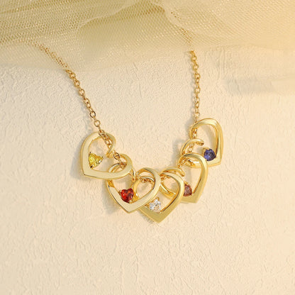 Family Heart Birthstone Necklace with Engraved Names – Handmade Mother & Grandmother Jewelry, Push Present, Anniversary or Birthday Gift