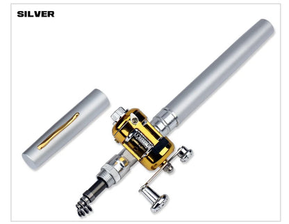 1pc Mini Portable Aluminum Alloy Pocket Pen Shape Fish Fishing Rod Pole with Fishing Reel